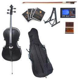 Cecilio CCO-Black Student Cello Instrument with Soft Padded Case,Tuner, Music Book, Cello Stand, Bow
