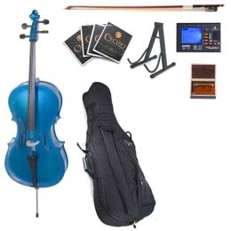 Cecilio CCO-Blue Student Cello Instrument with Soft Padded Case,Tuner, Music Book, Cello Stand, Bow