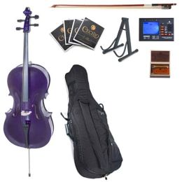 Cecilio CCO-Purple Student Cello Instrument with Soft Padded Case,Tuner, Music Book, Cello Stand