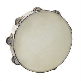 Cecilio KP_TMW10-2C - 10-Inch  Wooden Tambourine with with Skin and Two Rows of Jingles