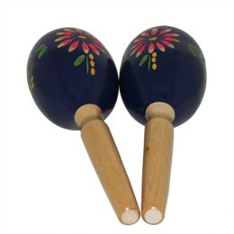 Cecilio KP_WM11-BL - A Pair of 11 Inch Wooden Maracas - Decorated with Flowers on Blue Painted Head