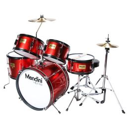 Mendini by Cecilio MJDS-5-BR - Jr Drum Set with Cymbals - 16 inches 5-Piece - Bright Red Metallic