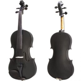 Cecilio CVN-Black Metallic Black Finish, Ebony Fitted Inlaid Purfling, Solid Maple Wood Violin Instrument