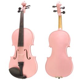 Cecilio CVN-Pink Metallic Pink Finish, Ebony Fitted, Inlaid Purfling, Solid Maple Wood Violin Instrument